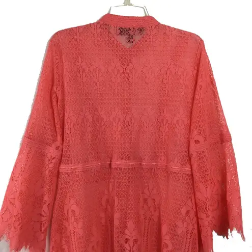 Colleen Lopez lace coral boho bell sleeve coverup Size L