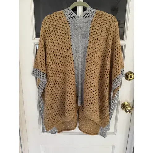 Handmade Beige Silver Crochet Shawl Wrap Open Knit Rectangle Design Italian