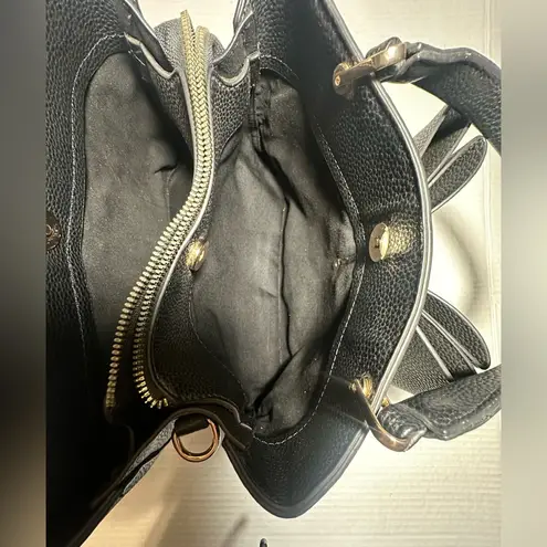 Crossi Black Faux Leather Bow Bag Purse With Gold Hardware Women’s Medium Size