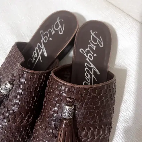 Brighton  Mules Shoes IDOL Brown Leather Tasseled Slip On Slides 7.5 M Woven