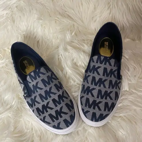 Michael Kors Michael  Keaton Slip On Signature Logo Sneakers Navy Blue White 6.5