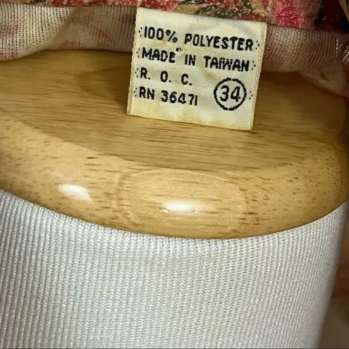 Vintage 70’s Floral Lightweight Button Down Top Tan Pink Green S Brown