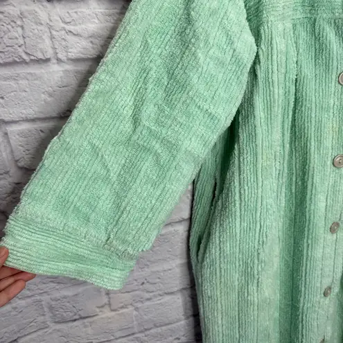Blair Vintage Chenille Robe Button Front Mint Green Size M Striped Texture