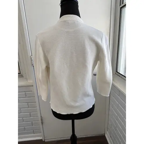 J McLaughlin Lajolla Ribbed Open Cardigan Small minimalist workwear layered White - Image 4
