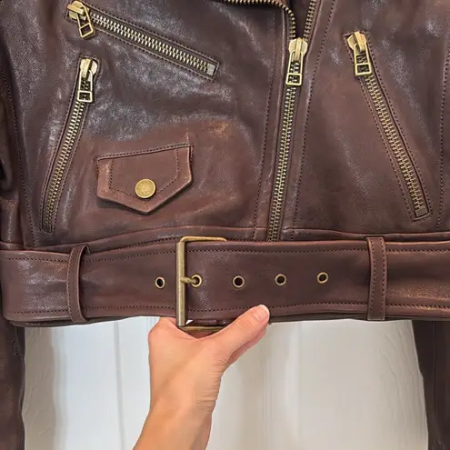 Veronica Beard NWT Marea Leather Moto Jacket in Brown Size 2