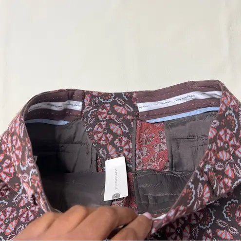Anthropologie  The Essential Slim Straight Pant Floral Brown Motif Stretch Size 2