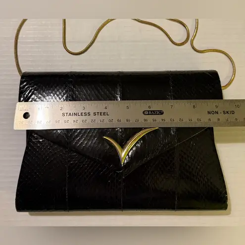 Vanna White RARE Vintage Black Snake Leather Clutch Chain Handbag Purse 1980