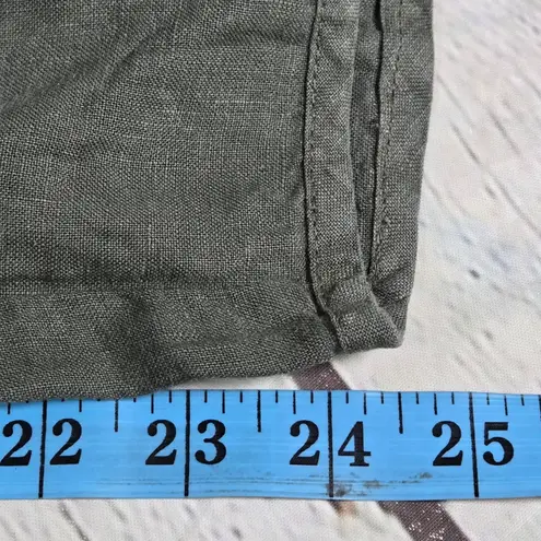 Caslon Petite Tulip Hem Linen Pants Cropped in Green Beetle LP NWT