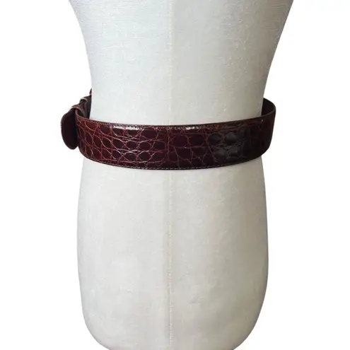 VTG Genuine Caiman Leather Waist Belt Made in Italy Croc Cognac Brown Sz 30 (S)