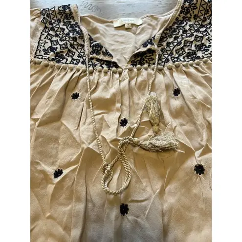 Umgee  Long Sleeve Tie Neck Tassel Tunic Top Mini Dress Size‎ Medium Boho Peasant