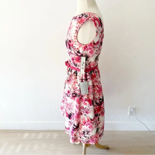 Eliza J Pink Tulip Floral Belted Print Faille Fit & Flare Dress NWT | 8