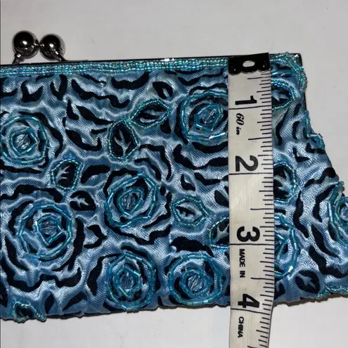 Source Unknown BLUE BEADED FLORAL KISS LOCK SHOULDER BAG SILVER CHAIN CROSSBODY STRAP GORGEOUS