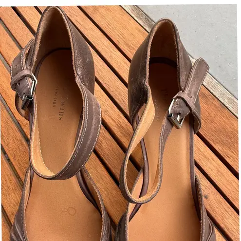 The Twins Vintage Style Brown Leather Mary Jane Pumps Ankle Strap Heels Size 41