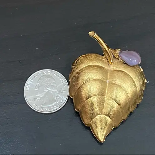 Vintage 70’s AVON Signed Gold with Purple Stone Perfume Locket Brooch