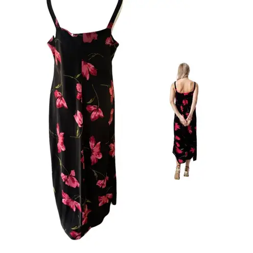 90'S Y2K SLIP DRESS VINTAGE EXPRESSIONS FLORAL MAXI BLACK/RED DRESS SIZE X LARGE Red