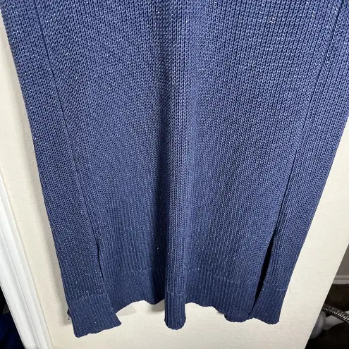 Chico's  Sz 1/M Vest Blue Metallic Duster Cardigan Sweater Sleeveless Long