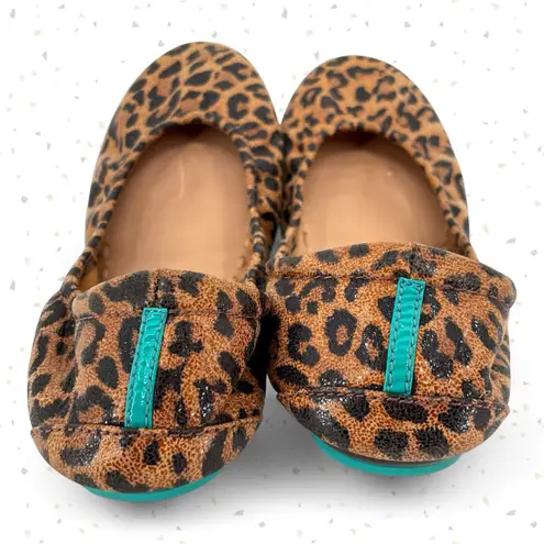 Tieks Leopard Print Ballet Flats Brown Tan Leather Foldable Travel Shoes Size 7