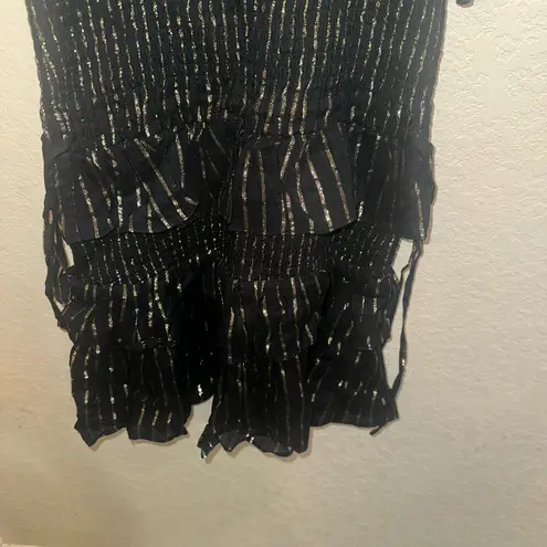 House of Harlow 1960 XS Black & Gold Striped Ruffles Smocked Tiered Mini Dress