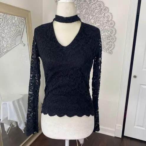 Ambiance Witchy Whimsygoth Choker Neck Black Lace Long Sleeve Blouse Top M Size M