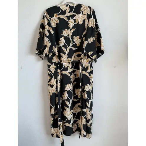 Maison Du Soir Anthropologie Selena Floral Kimono Robe Black Gold Women Size S/M Size M