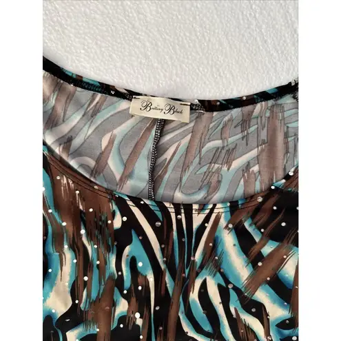 Brittany Black Women Top Size XL Glam Sparkle Blue Brown Holiday Mature Party