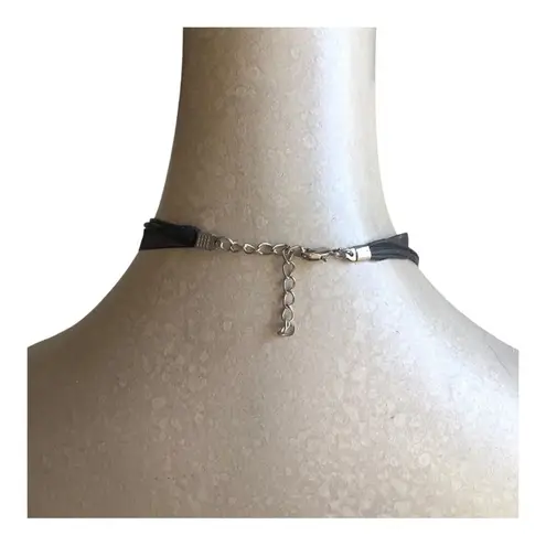 Glass Black Red White Heart Pendant Four Black Ropes Black Ribbon Necklace