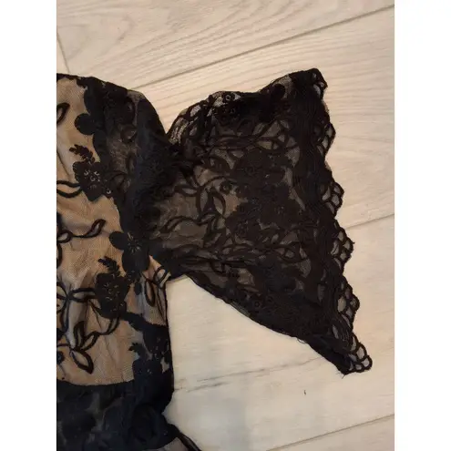 Privy Small Floral Sheer Lace at Waist Upper Neck & Arms with Tan Lining Romper