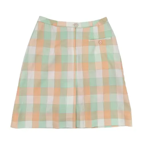 Vintage 1970s DiFini Originals Pastel Checkered Plaid Skirt Gold Tennis Skort Size 10