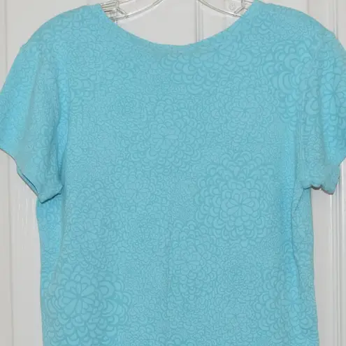 Fresh Produce NWT ABSTRACT FLOWER BABY RIB, CLEAR WATER AQUA TOP, SIZE MEDIUM