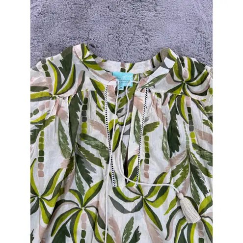 True Destiny NWT True Destinations Women's M Palm Print 3/4 Sleeve Tassel Fringe Tunic Dress