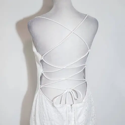 Lulus White Lace Wedding Dress with Train and Lace