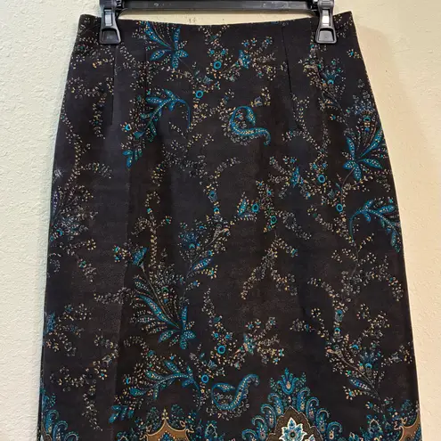 Briggs New York Briggs Suede-Like Paisley Midi Skirt Women’s Teal Brown Boho Vintage Size 6P