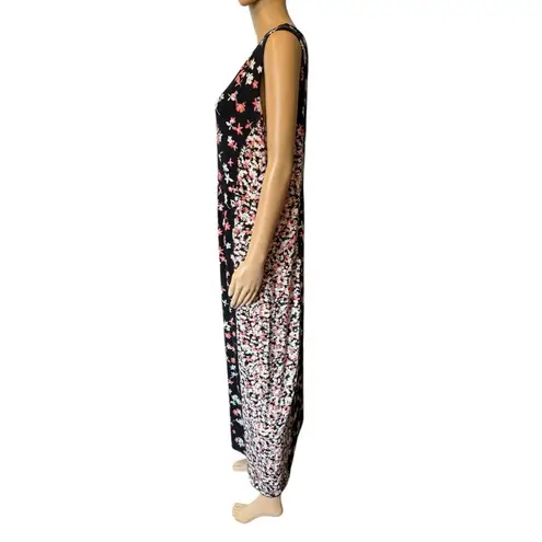 J. Jill Black Pink Ditsy Boho Earthy Whimsical Floral Stretch Maxi Dress Size M
