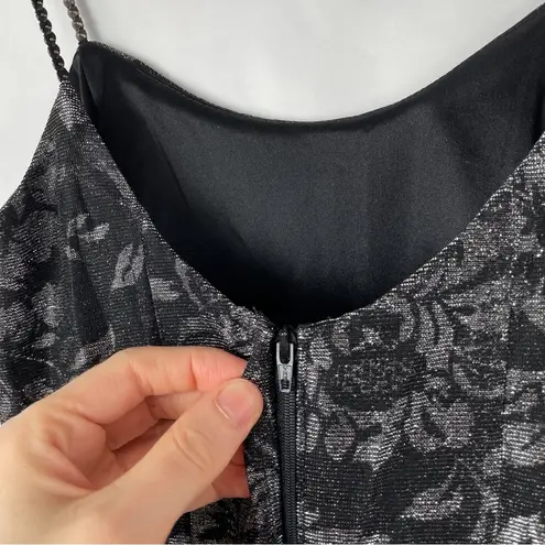 Gunne Sax Vintage Jessica McClintock Metallic Floral Slip Midi Dress Black XS