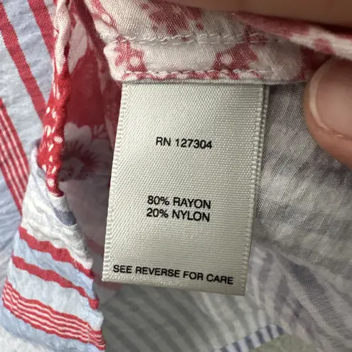 John Mark Button Up Tunic Striped Paisley Red White Blue Boho Women's Medium