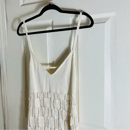 ZARA  Boho-Chic Ivory Crochet Midi Dress – V-Neck & Spaghetti Straps Size Large