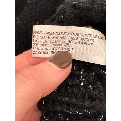 Parkhurst Knit Beanie Hat Black Angora Blend Sparkle Accents Winter Warm