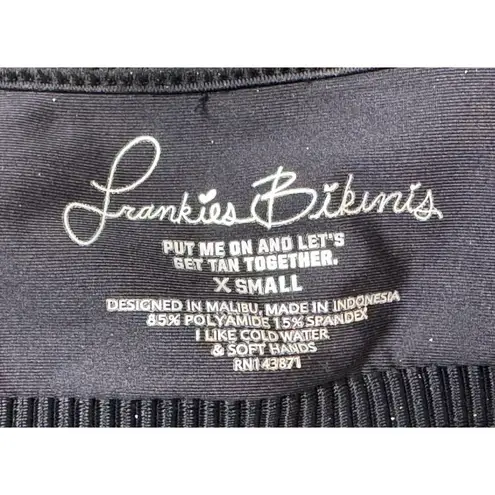 FRANKIES BIKINIS Black Ribbed Knotted Scoop Neck Wide Strap Greer Top Size XS