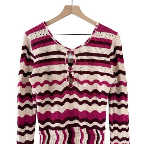 The Wolf Gang Anthropologie Lucid Knit Mini Dress Wavy Stripe Flared Sleeve Sz M Pink Size M