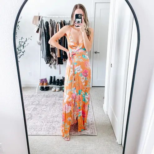 Majorelle Revolve Floral Satin Wrap Maxi Dress