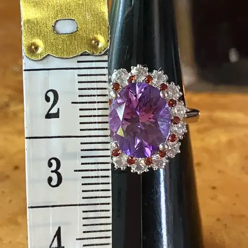 Moroccan Amethyst Red Garnet Sterling Silver Ring Size 6