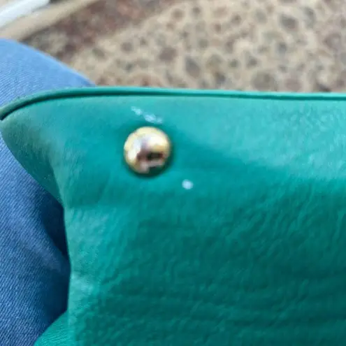 Purse Elegant Green and Black Satchel with Gold Handle/CESCA