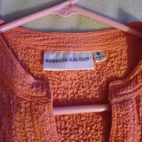 Rebecca Malone  Womens Textured 3/4 Sleeve VNeck Button Up Top Size Small Mango