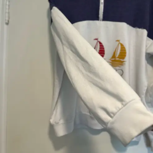 VTG 90s San Francisco California Sailboat Graphic 1/4 Zip Pullover Sweatshirt. Blue Size L