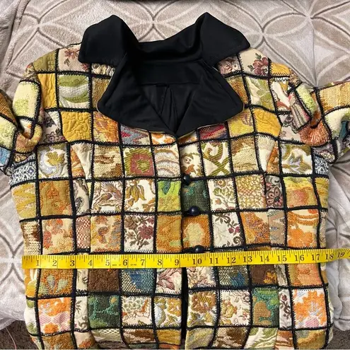 Vintage Tapestry Upholstery Patchwork Stained Glass Mosaic Floral Quilt Blazer Yellow Size M