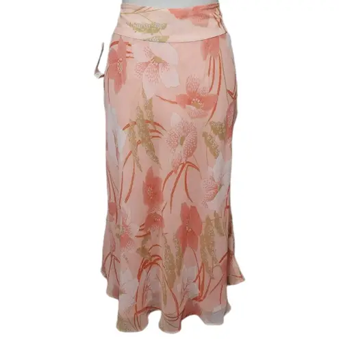 Pendleton peach floral silk skirt size 6p