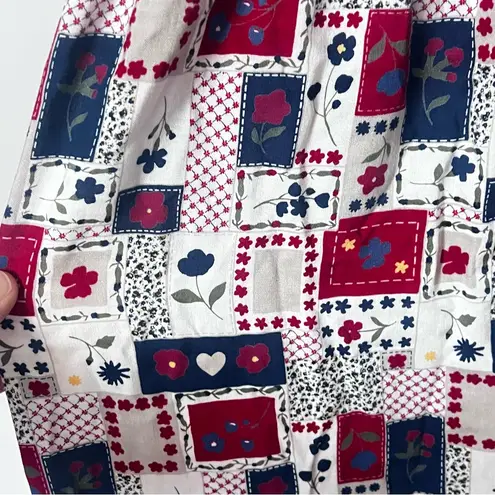 Vintage 90s Denim Patchwork Midi Dress | Cottagecore Western Prairie Style 🔲 Blue Size M