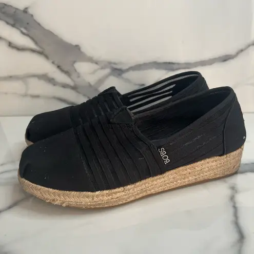 Bobs Skechers Women's Black Canvas Platform Espadrille Comfort Shoes Sz 9