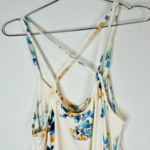 PaperMoon Floral Print Strappy Tank Top Large Crisscross Back Summer Blouse
