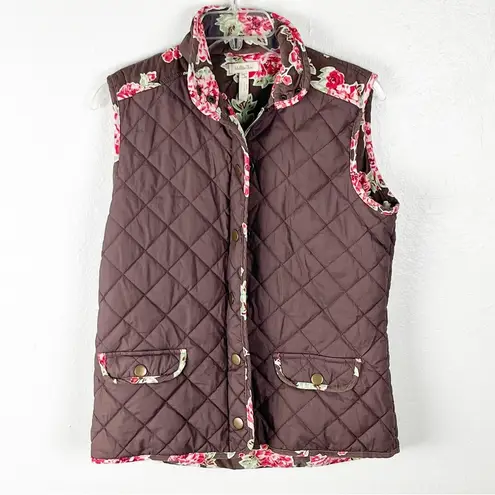 Matilda Jane Sydney Reversible Brown Quilted Corduroy Floral Vest, Size Small